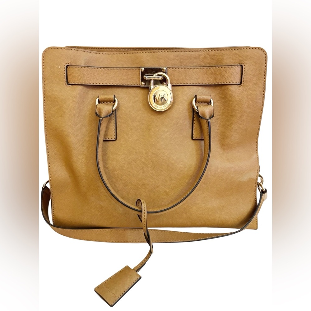 Michael Kors Hamilton tote bag tan Saffiano leather gold-tone hardware
